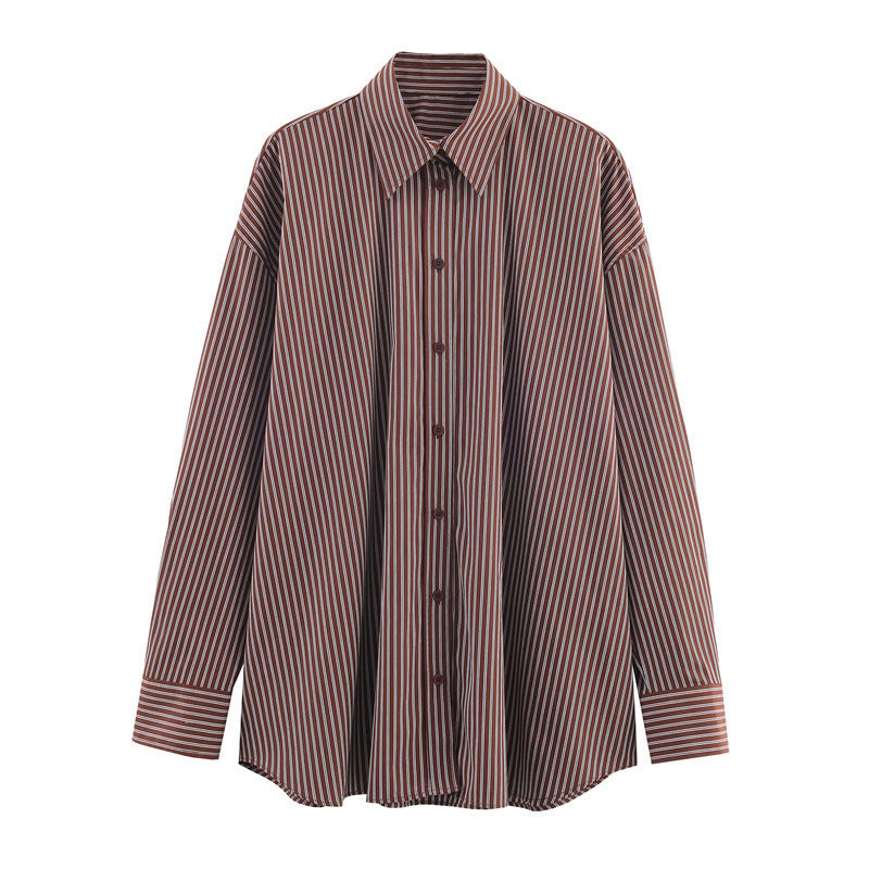 Premier Leather Women's Striped Loose Long Sleeve Shirt