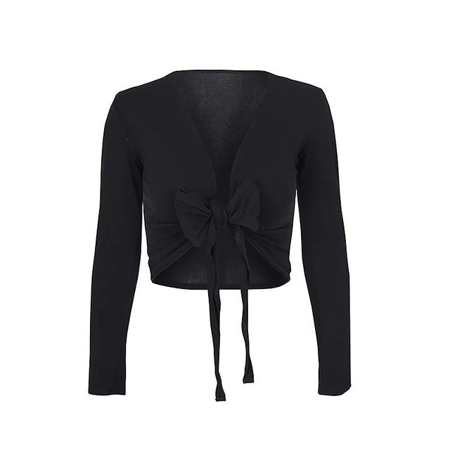 Premier Leather Women Self Tie Front Wrap Tee Print Floral T-shirt V Neck