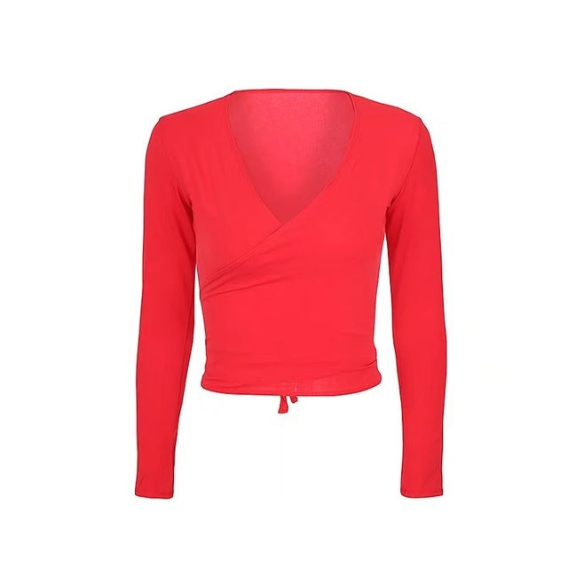 Premier Leather Women Self Tie Front Wrap Tee Print Floral T-shirt V Neck