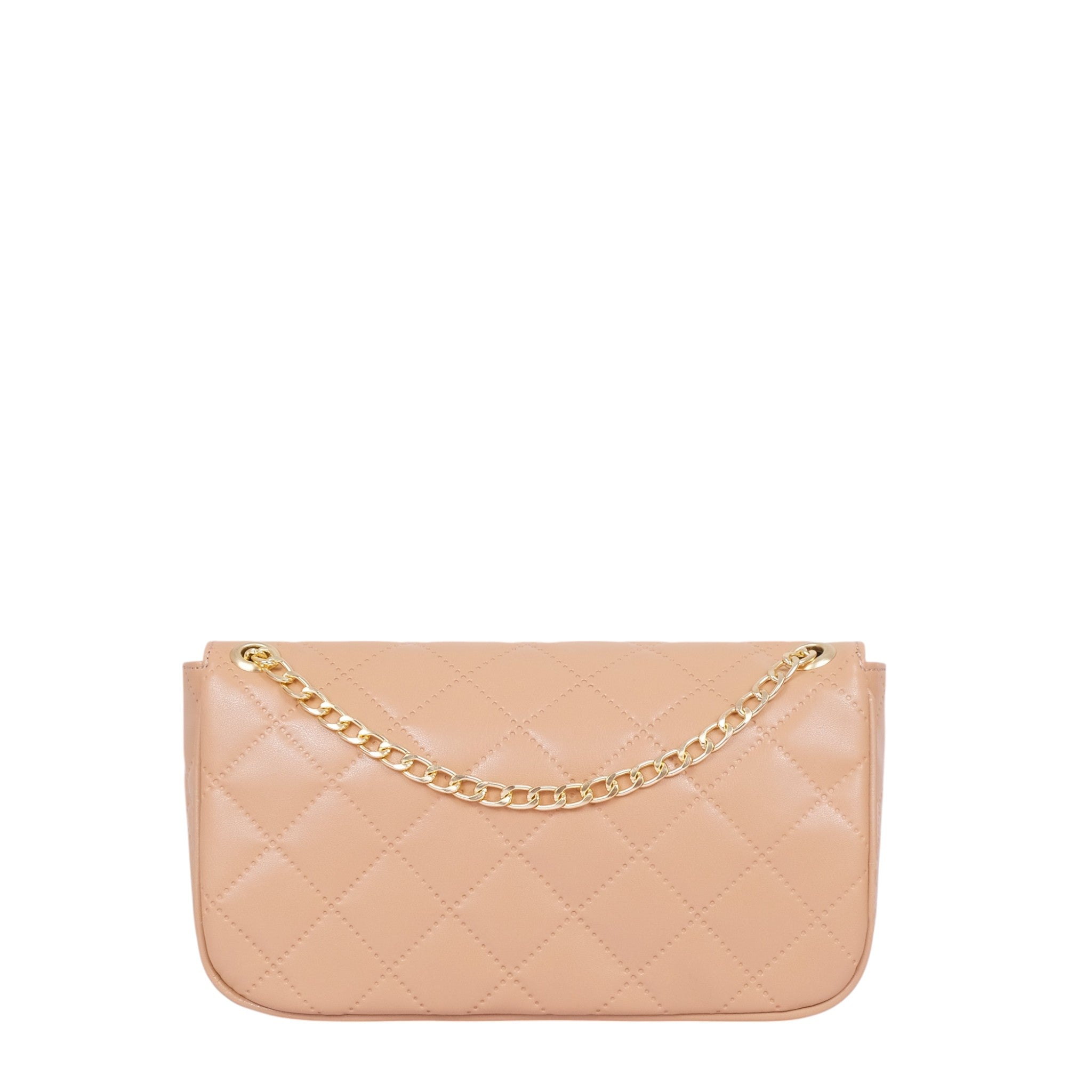 Premier Leather Beige Quilted Small Shoulder Bag With Chain