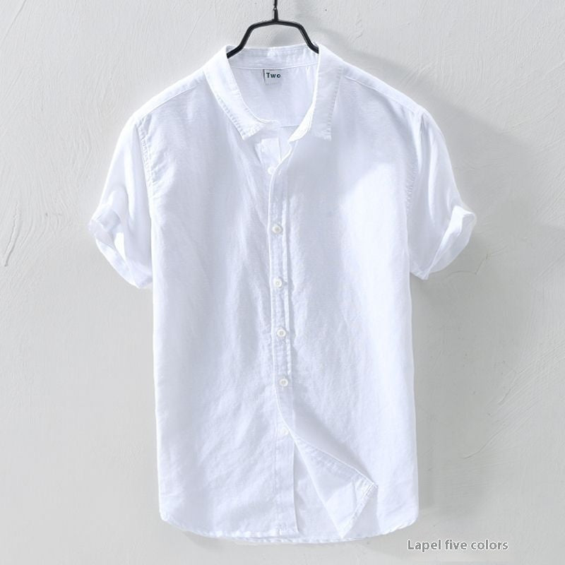Japanese Linen Shirt Men Up-to-neck