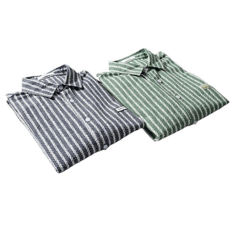 Spring Men's Collar Shirt Jacket Personalized Striped