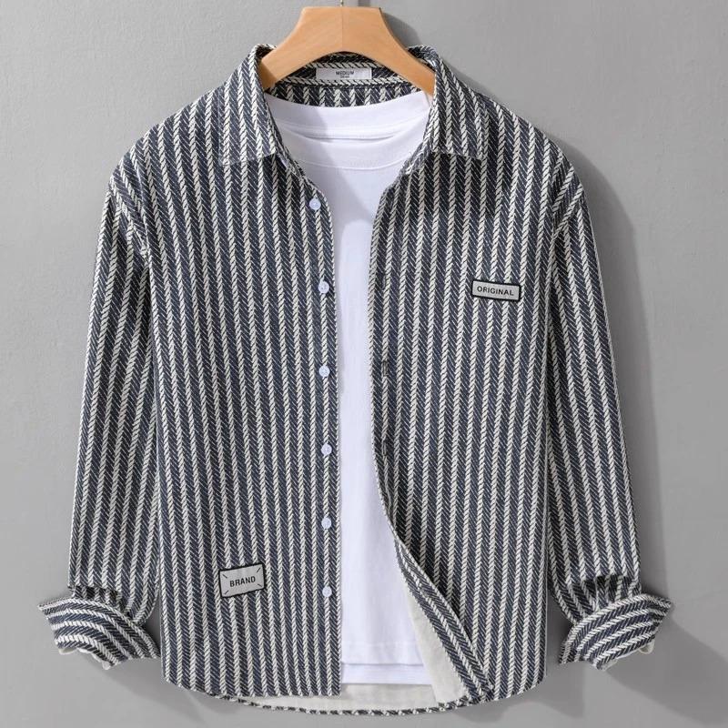 Spring Men's Collar Shirt Jacket Personalized Striped