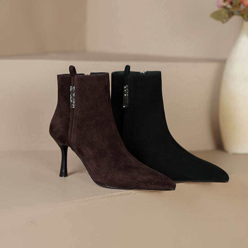 Side Zipper Rhinestone Women's Bare Elegant Woman Martin Boots