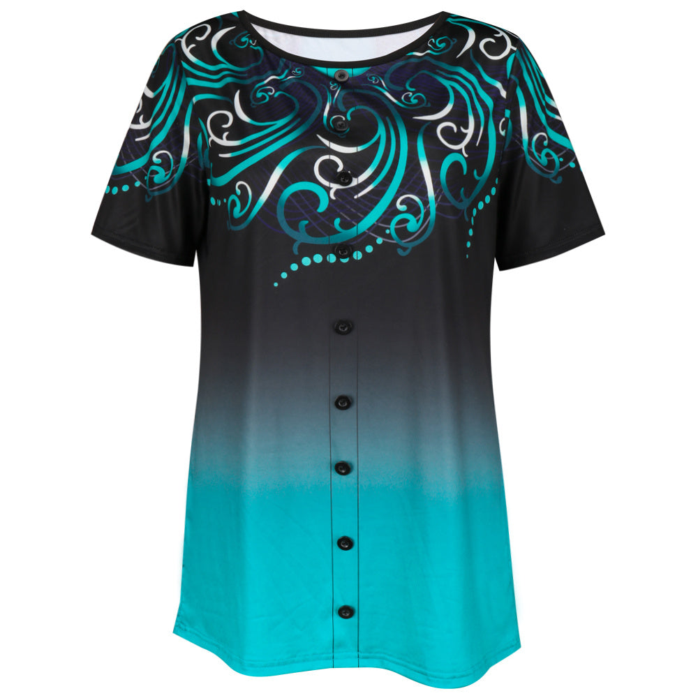 Premier Leather Round Neck Short Sleeve Button Loose Shirt