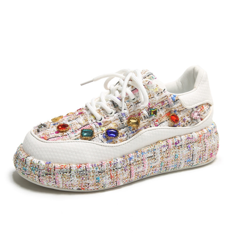 Women's Fashion Platform Loafers, Colorful Tweed Slip-on Shoes