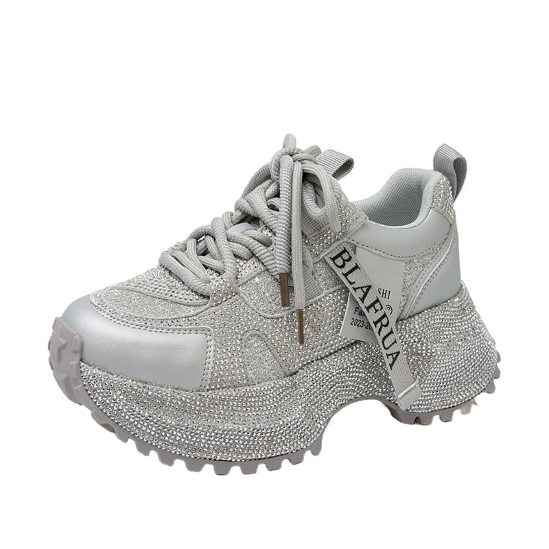 Shiny Sequin Women's High-top Sneakers With Thick Soles