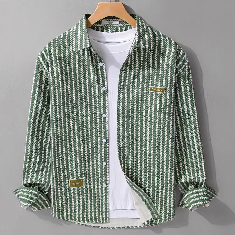 Spring Men's Collar Shirt Jacket Personalized Striped