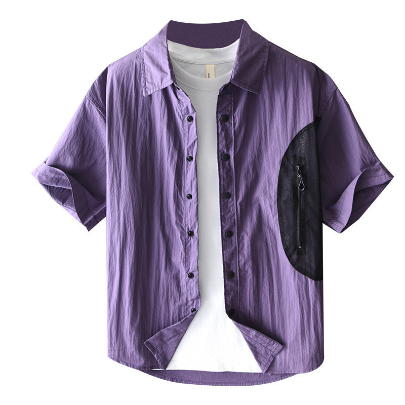 Mountain Outdoor Color Matching Short Sleeve Shirt Men's American Style