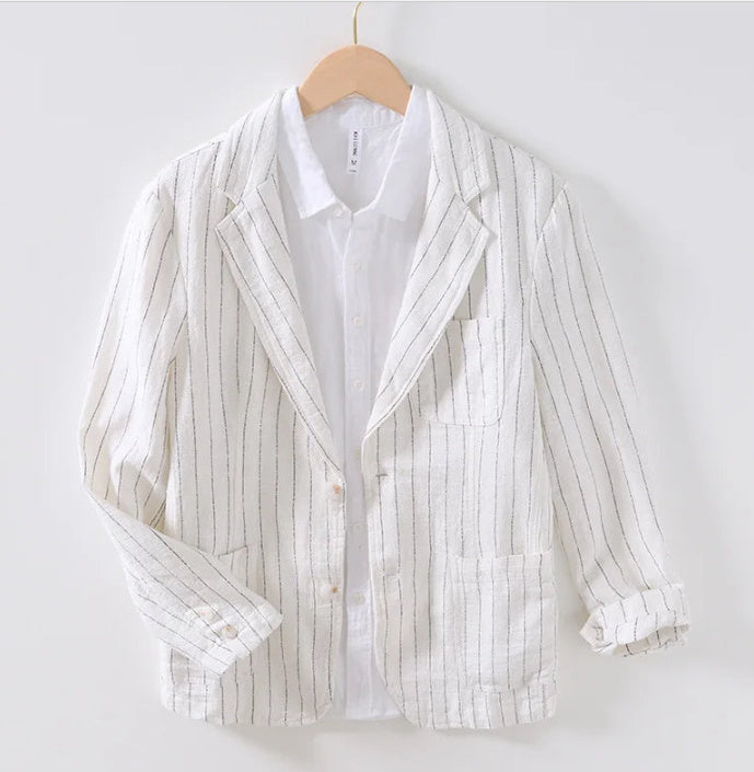 Spring And Autumn Vintage Stripe Loose Ramie Suit