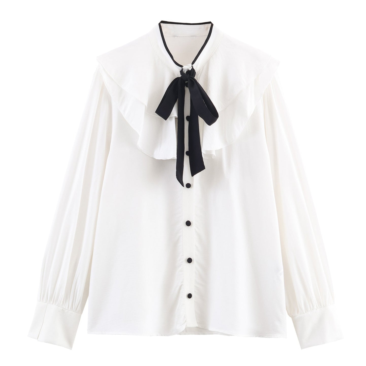 Premier Leather Women's Color Block Bow Layered Decorative Shirt