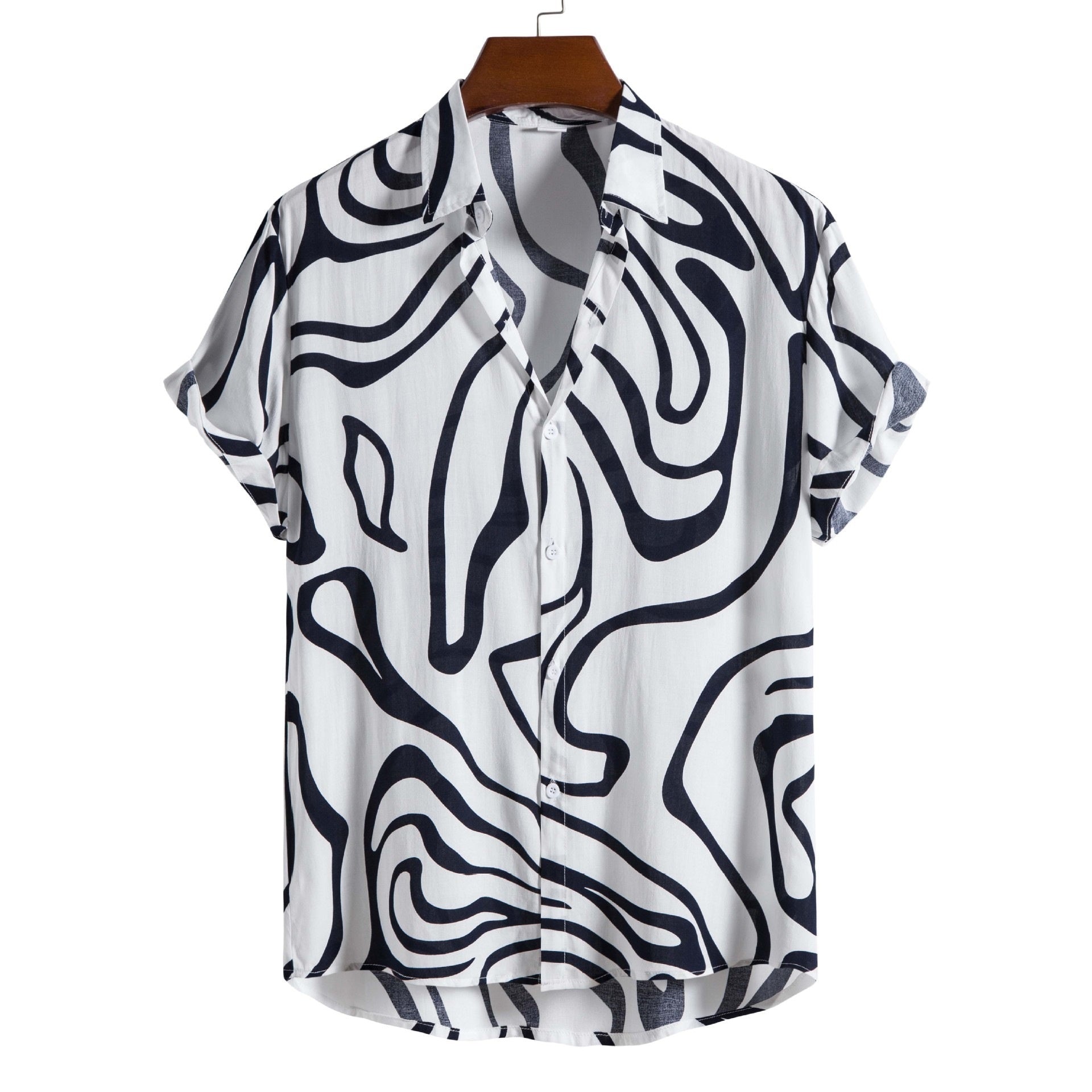 Printed Casual Men's Short-sleeved Shirt Lapel